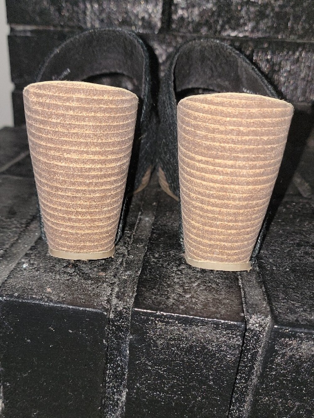Black Woven Strap Wedge Sandals - Women's Slip-On - Picture 5 of 9